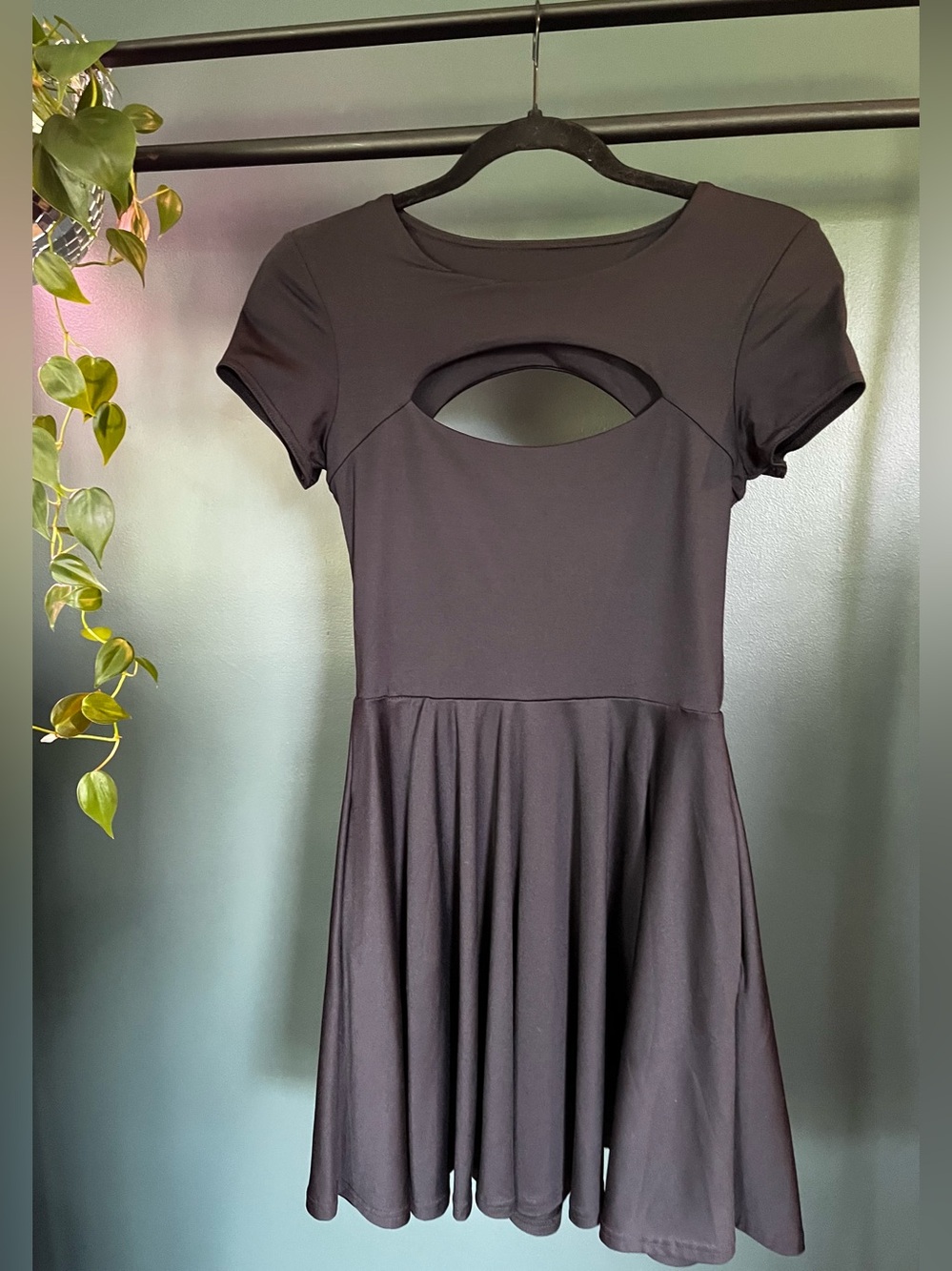 Blackmilk Black Short-Sleeve Skater Dress with Keyhole